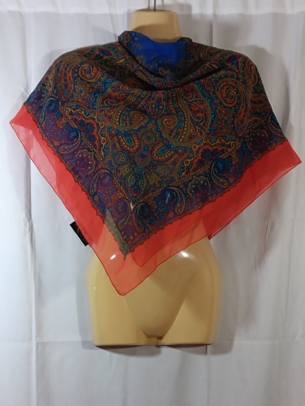 The Art Of The Scarf Vintage Womens Red Paisley Scarf 35" Square Sheer Chiffon